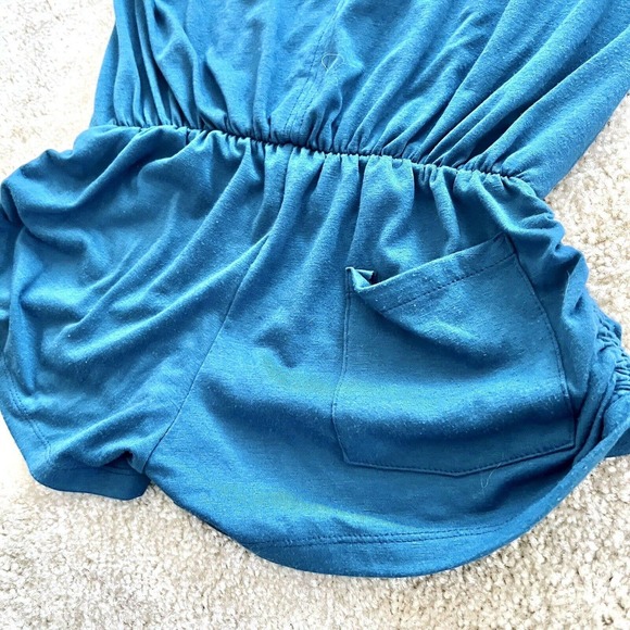 L Space Small Blue Romper Lace Shoulder V Neck Short Sleeve Mini Jumpsuit Shorts - Picture 11 of 14